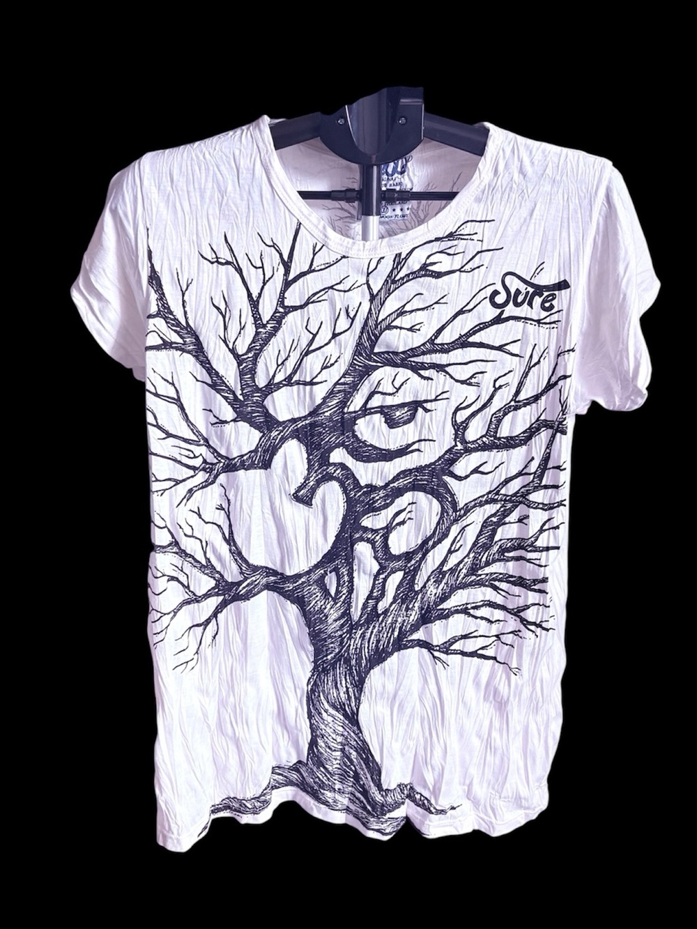 White Graphic T-Shirt with Tree Illustration, XL